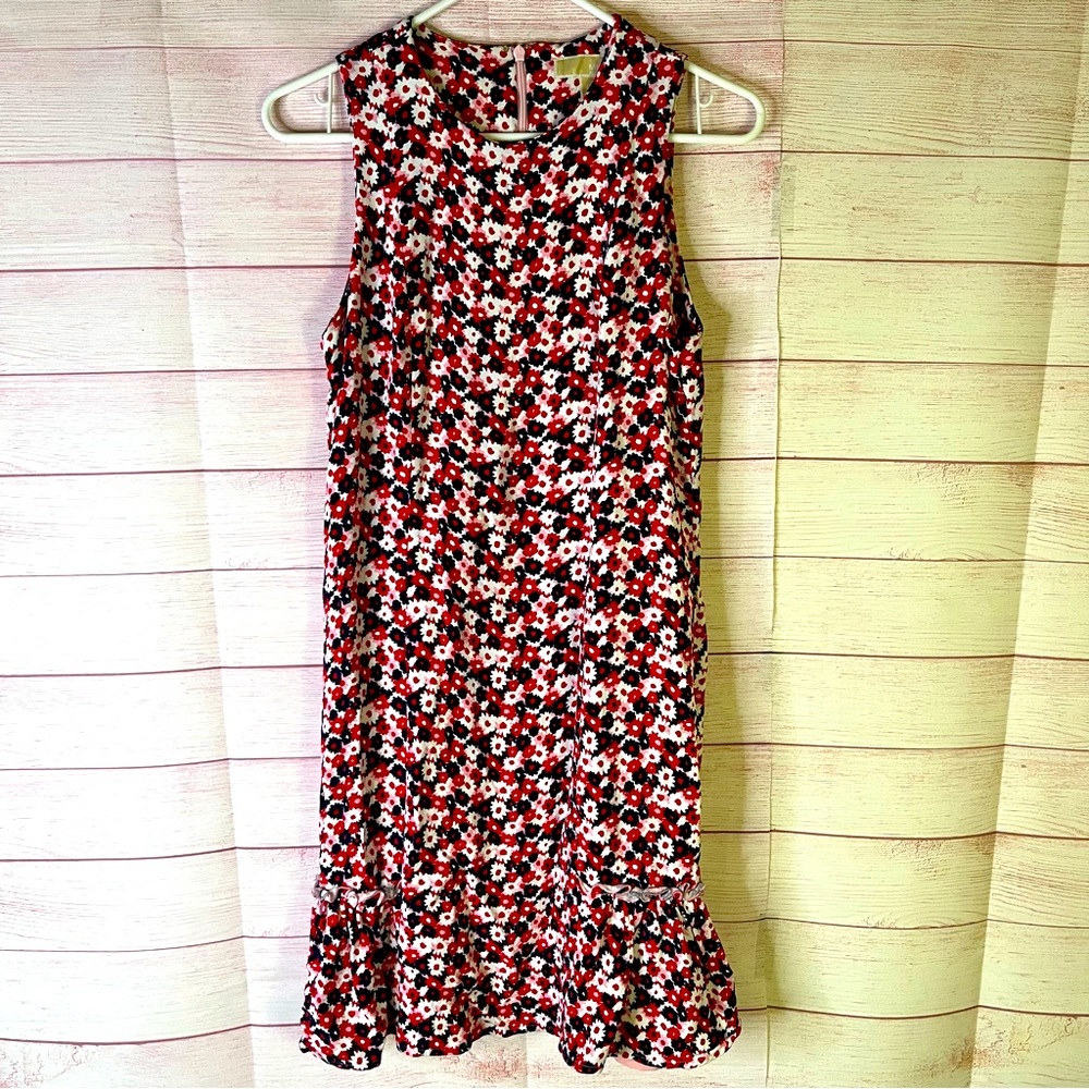 Michael Kors‎ Red Blue Pink Floral Ruffle Sleeveless Dress Size 6